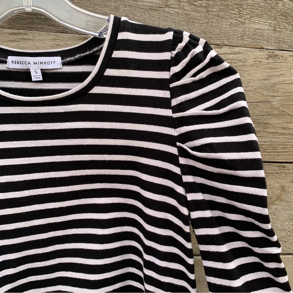 Rebecca Minkoff Top Tee Womens S Talia Breton Striped Puff Sleeve Cotton Preppy - Picture 5 of 16